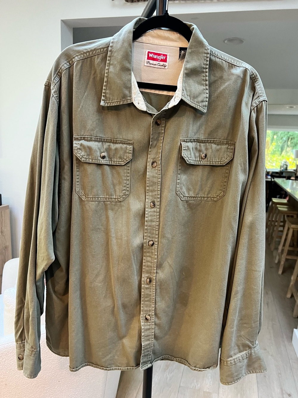 Wrangler Olive Green Long-Sleeve Button-Down Work Shirt